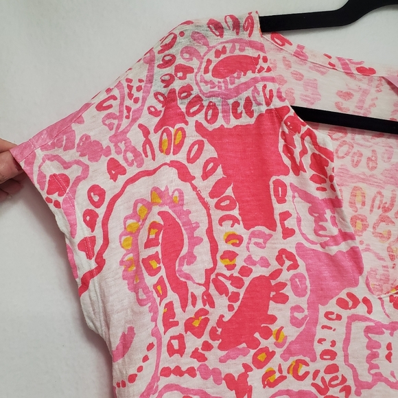 Lilly Pulitzer Duval Linenโ Top Small Coral Elephant Breathable Lightweight M - Picture 7 of 15
